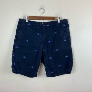 Gap Navy Blue‎ Embroidered Wave Chino Shorts Casual Summer Vacation Size 33